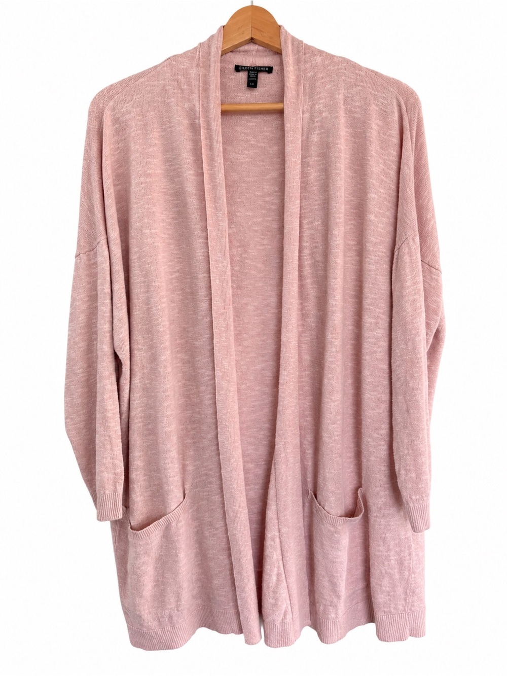 Eileen Fisher Organic Linen Cotton Open Front Cardigan Pink Size L Lightweight